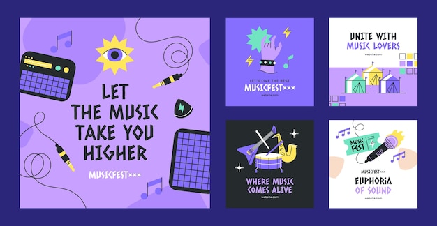 Vector music festival instagram posts template