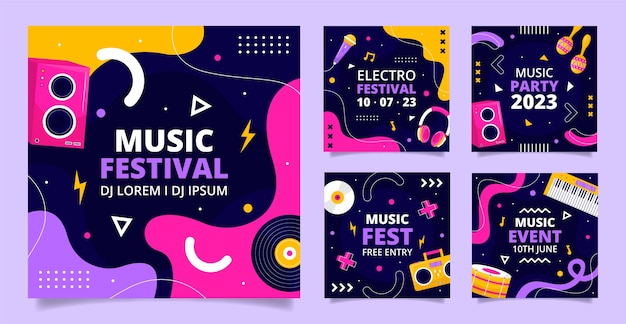 Vettore modello di post instagram del festival musicale