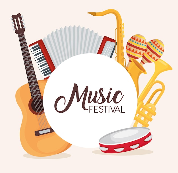 Vector music festival instruments set illustration