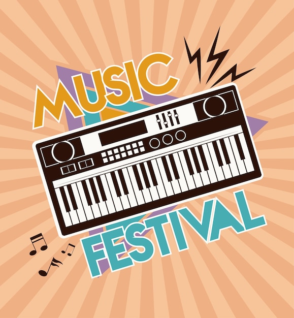 전자 피아노와 음악 축제 레터링 포스터