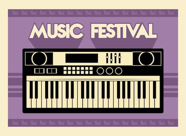 Vettore manifesto di lettering festival musicale con pianoforte