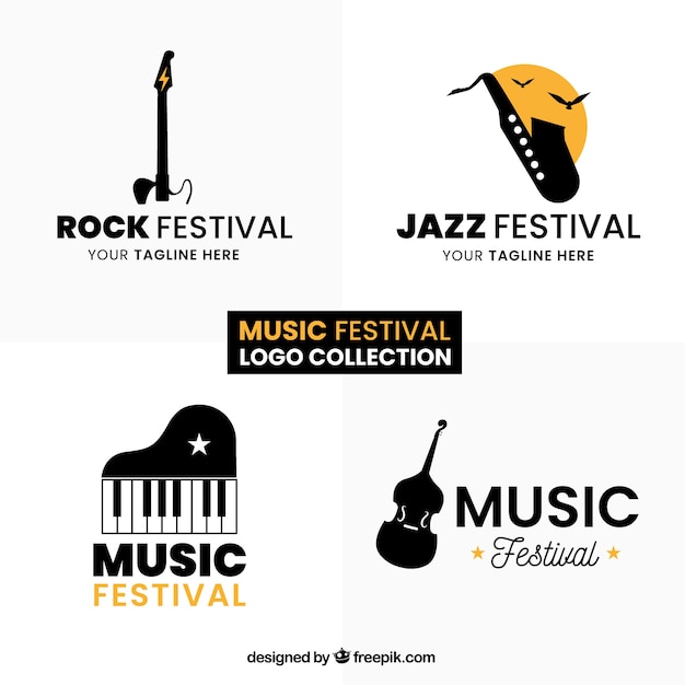 Collezione di logo festival musicale con design piatto