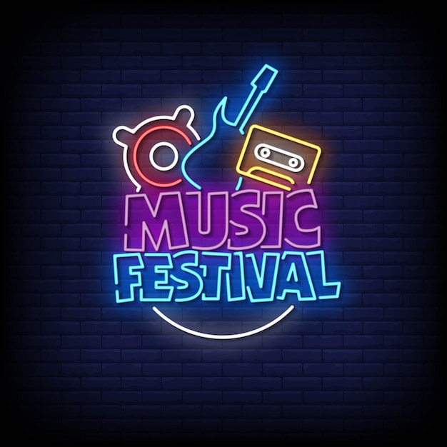 Music Festival Neon Signs Style Text Vector