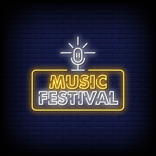 Music festival neon signs style text vector