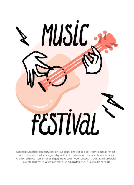 Vector music festival playing the guitar acoustic concert live music poster flyer advertising