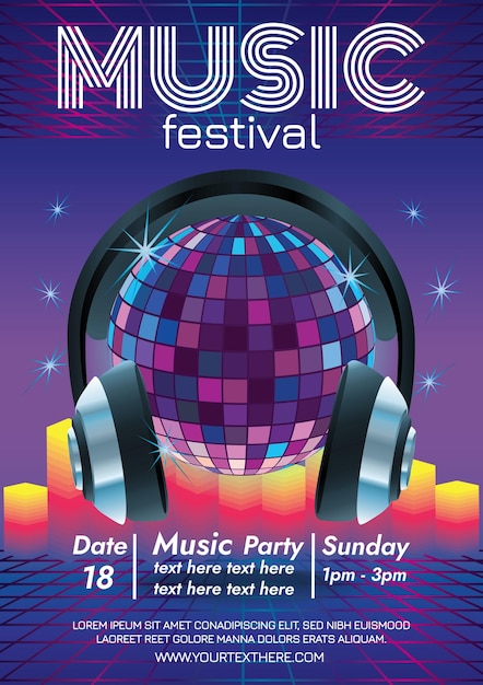 Vector music festival poster for night party