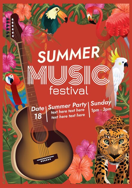 Vector music festival poster summer beach party