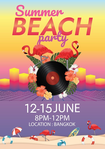 Vettore poster del festival musicale festa estiva in spiaggia