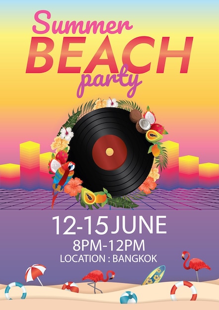 Vettore poster del festival musicale festa estiva in spiaggia