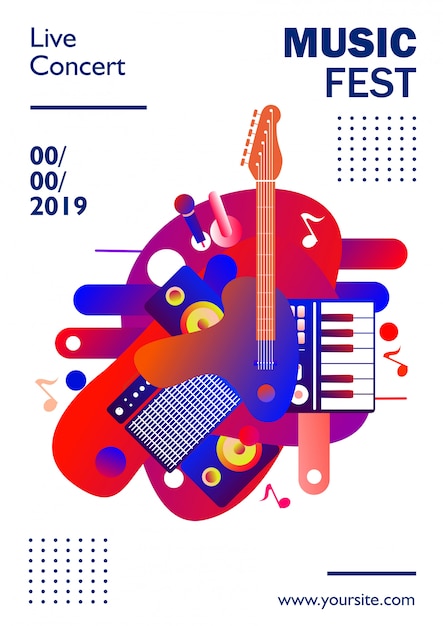 Вектор Шаблон плаката музыкального фестиваля, в белой предпосылке, красочной. иллюстрация