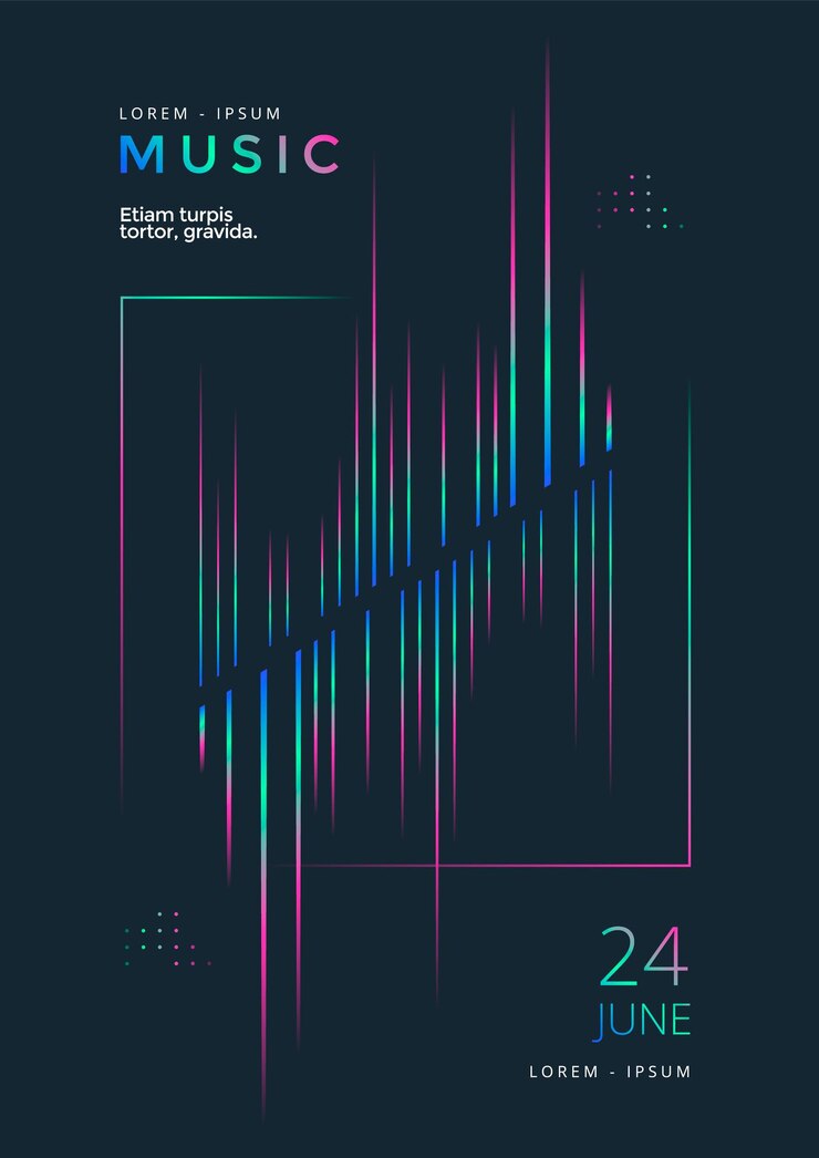 Vector music festival poster with equalizer gradient lines vector template design for flyer