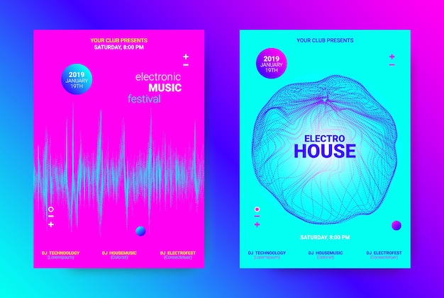 Vector music festival posters collection electronic sound flyers