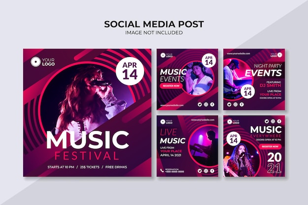 Vettore modello di post instagram social media festival musicale