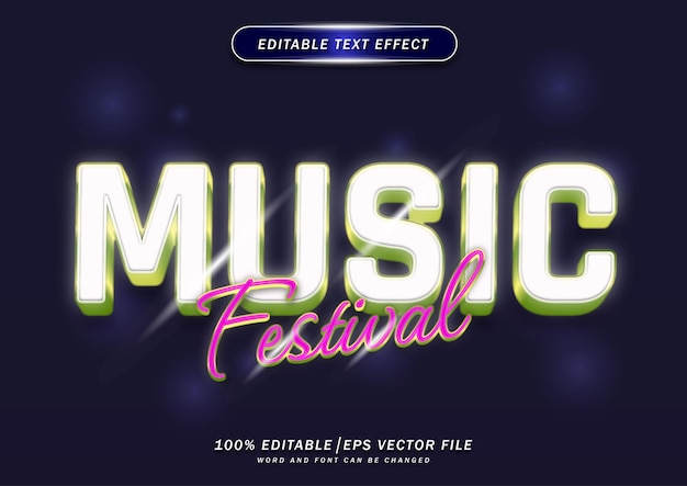 Modello di effetti di testo del festival musicale con stile neon adatto per loghi social media e banner