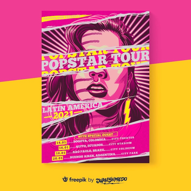 Vettore modello di poster verticale del festival musicale con donna