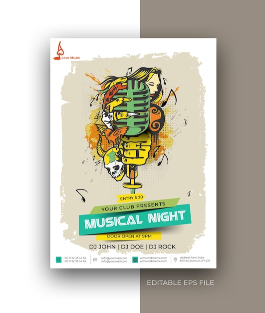 Vector music flyer poster brochure social media post promotion design template.