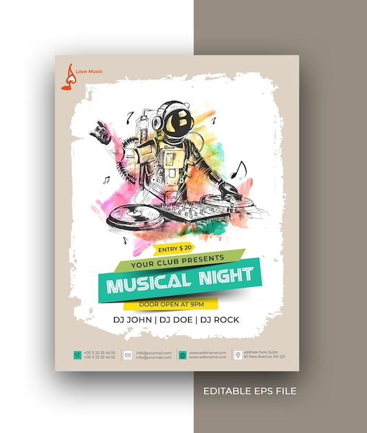 Vettore brochure poster volantino musicale modello di progettazione post promozione sui social media
