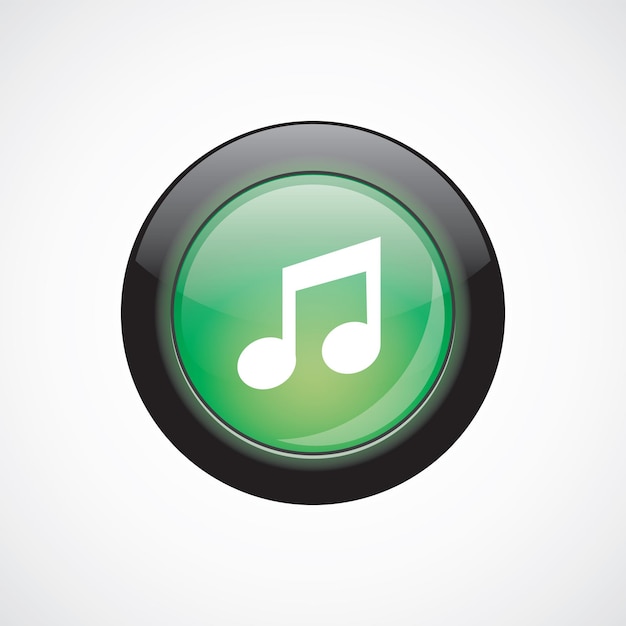 音楽ガラスサインアイコン緑の光沢のあるボタン。 uiウェブサイトボタン