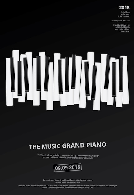 Illustrazione di vettore del modello del fondo del manifesto del pianoforte a coda di musica