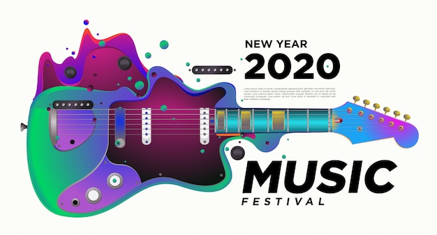 Design di illustrazione per festival di musica e chitarra per l'evento del party di capodanno del 2020.