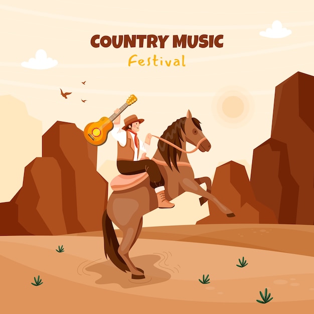 Illustrazione di musica country piatta disegnata a mano di musica