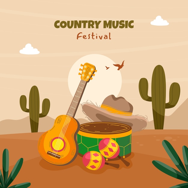 Music hand drawn flat country music illustration