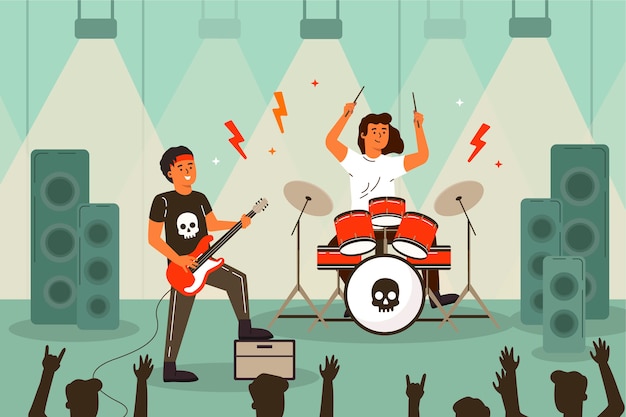 Музыкальная ручная иллюстрация плоского панк-рока