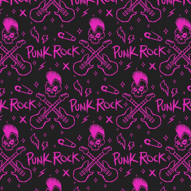 Музыка рисованной панк-рок бесшовные иллюстрации шаблон