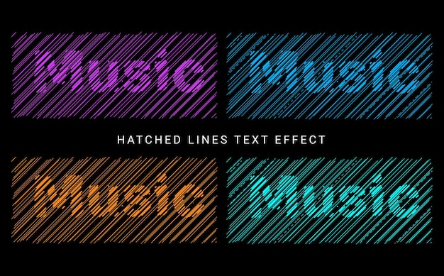 Vettore effetto di testo con linee tratteggiate musicali