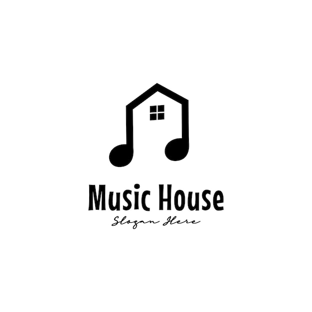 Vettore musica house logo design semplice ed elegante icona modello nota musicale e concetto di logo della casa