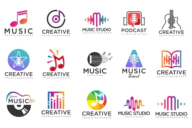 음표 및 오디오 웨이브 음악 festivalVector 그림이 있는 음악 아이콘 setvector 로고
