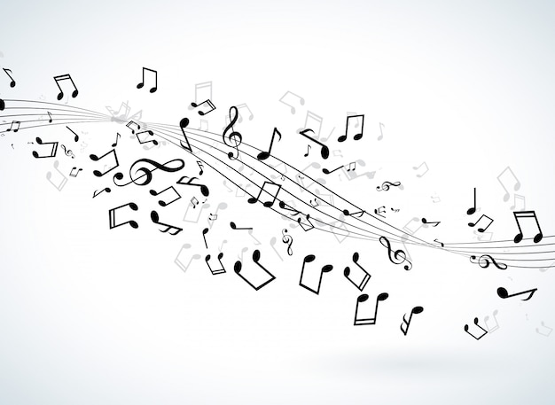 Vector music illustration with falling notes on white background