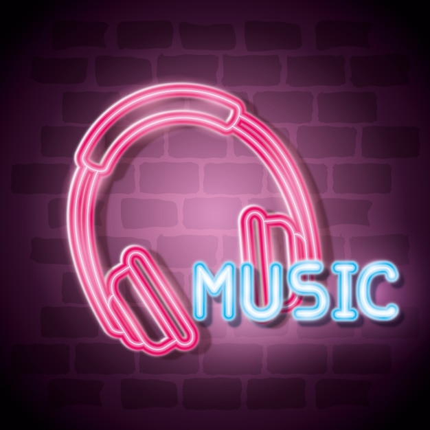 music iluminated neon label vector illustration design