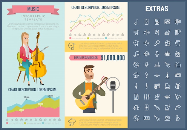 Vector music infographic template, elements and icons.