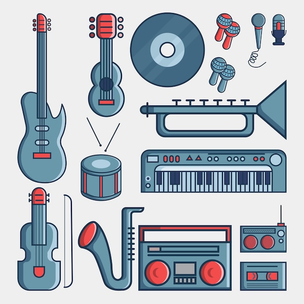 Vector music instrument illustration set vector