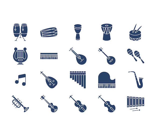 Vector music instruments icon set