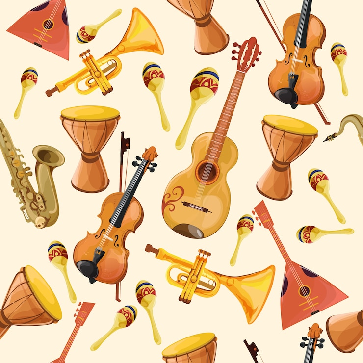 Vector music instruments seamless pattern
