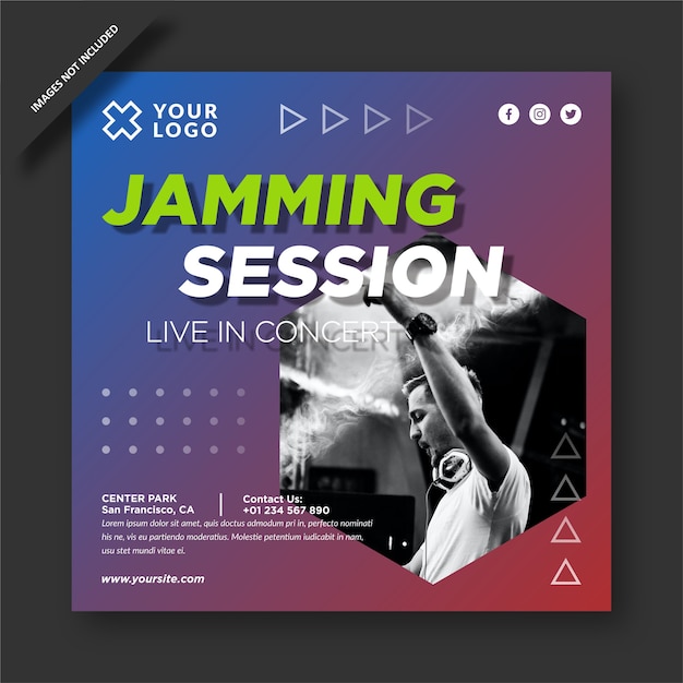 Vector music jamming session instagram template