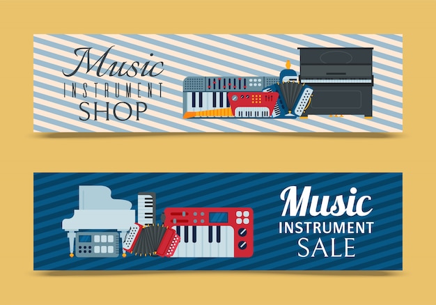 Vector music keyboard instrument playing synthesizer equipment banner