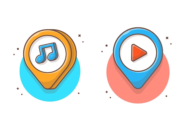 Posizione musicale con nota musicale. musica pin map pointer icon white isolated