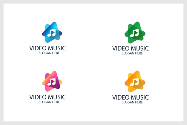 Music logo design vector with play button video musical note logo design template premium vector