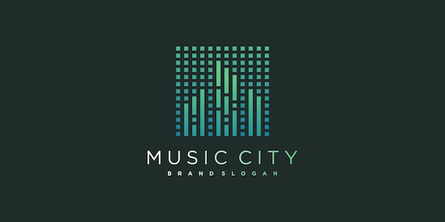 Music logo design with creative element city concept Premium Vector