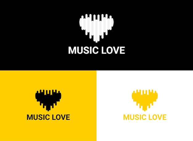 Vector music logo heart colour wight ana yellowblack