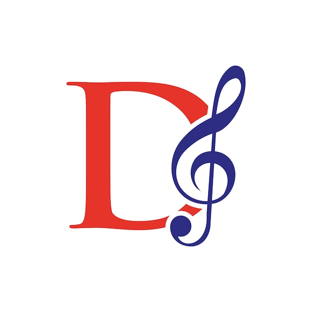 Logo musicale sulla lettera d concetto d segno di nota musicale modello di melodia di musica sonora