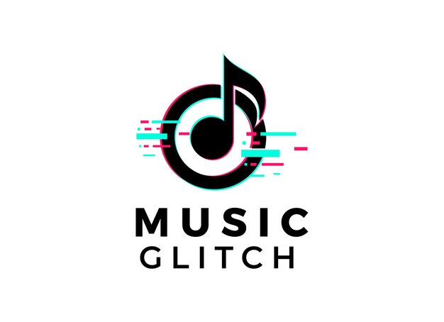 Music Logo With Glitch Style Vector Template.