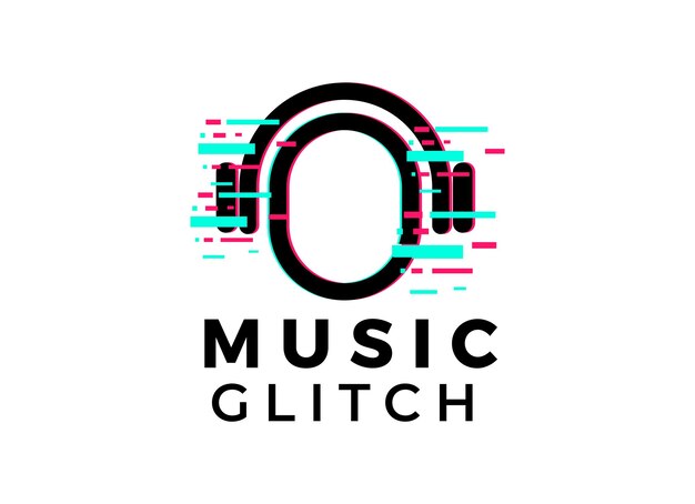 Music Logo With Glitch Style Vector Template.