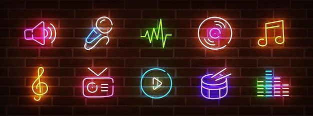 Music neon sign bright signboard light banner music logo neon emblem vector illustration