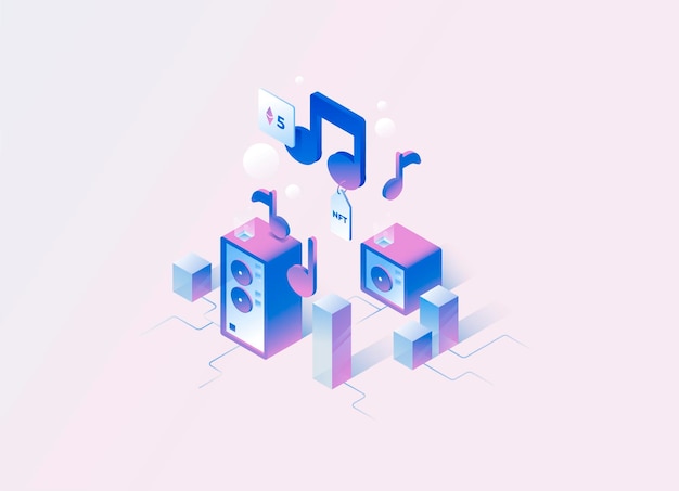 Vector music nft isometric gradient vector illustration