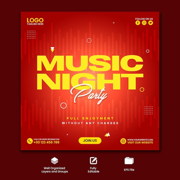 Music Night Party social media post template design