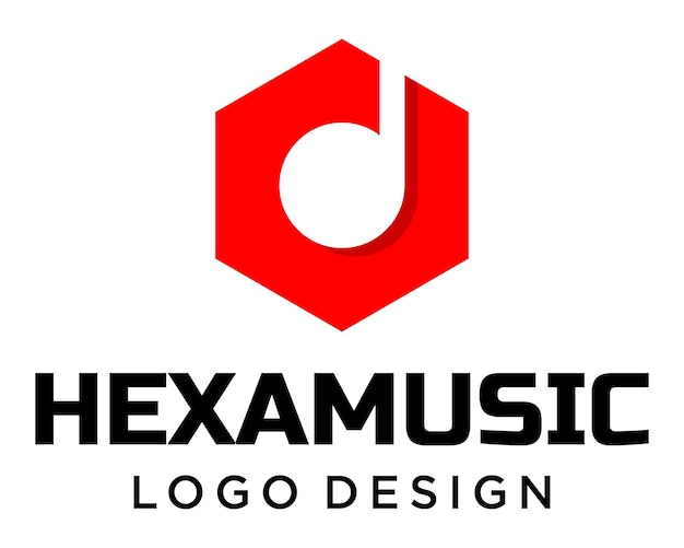 Icona della notazione musicale e design del logo a forma esagonale.